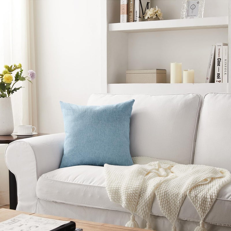 Meekio Set of 2 Light Blue Pillow Covers 20 x 20 Inch Farmhouse Boho Decorative Throw Pillow Covers Linen Cushion Covers for Sofa Couch D?cor - Image 4